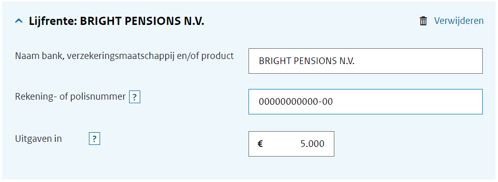 Afbeelding lijfrente Bright ingevuld - blog BrightPensioen over belastingaangifte